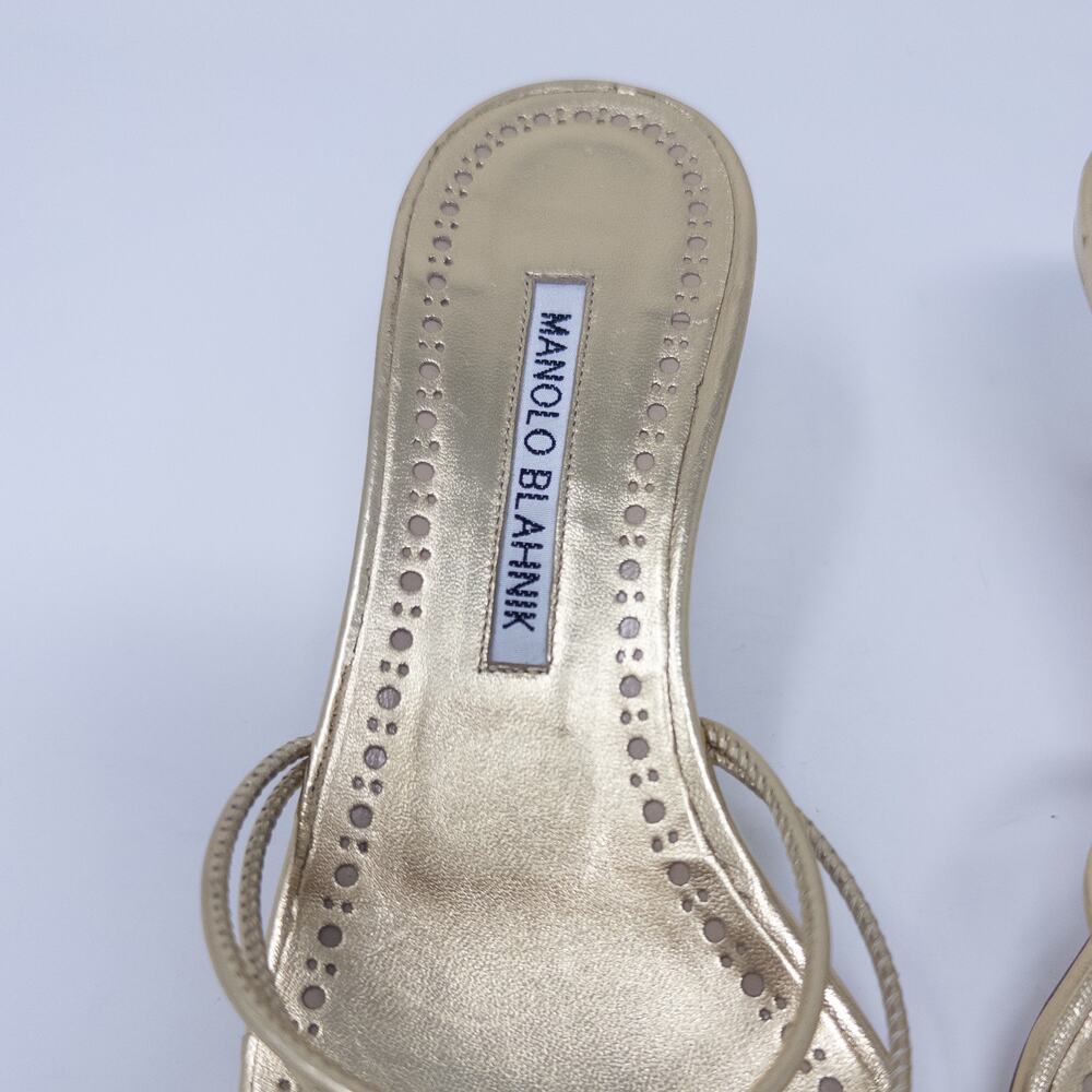 Manolo Blahnik Ninfemu 50mm Gold Strappy Sandals EU 38 / US 8 Heeled - Picture 3 of 6